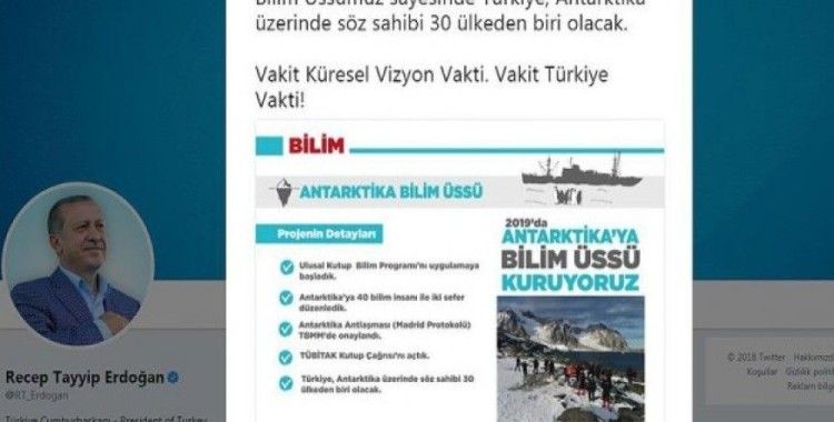 Erdoğan'dan Antarktika'da bilim üssü paylaşımı