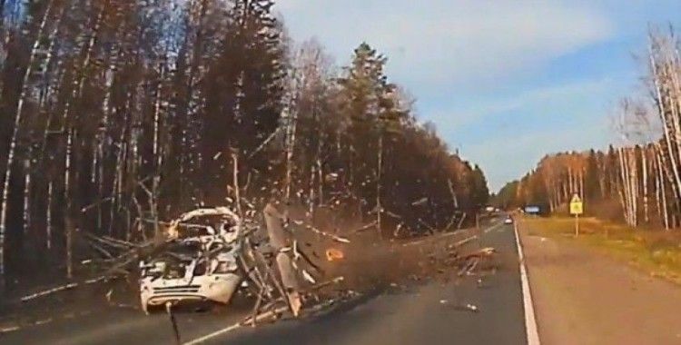 Rusya’da devrilen ağaç otomobili parçaladı