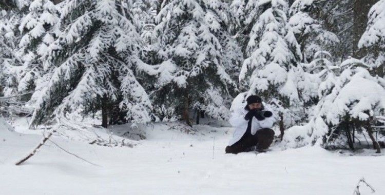 Karla kaplı ormanda drone ile geyikleri böyle görüntülediler