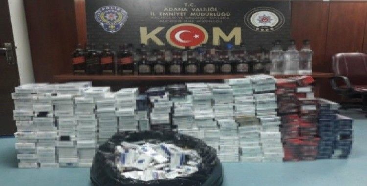 Adana’da 85 şişe kaçak içki ve 5 bin 838 paket sigara ele geçirildi
