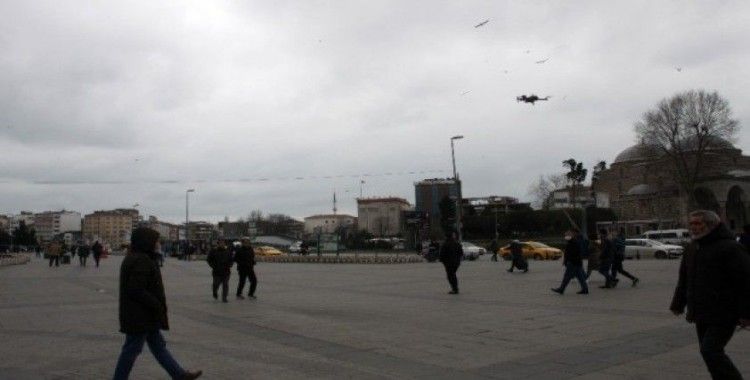 Polisten vatandaşlara drone ile "evde kalın" uyarısı