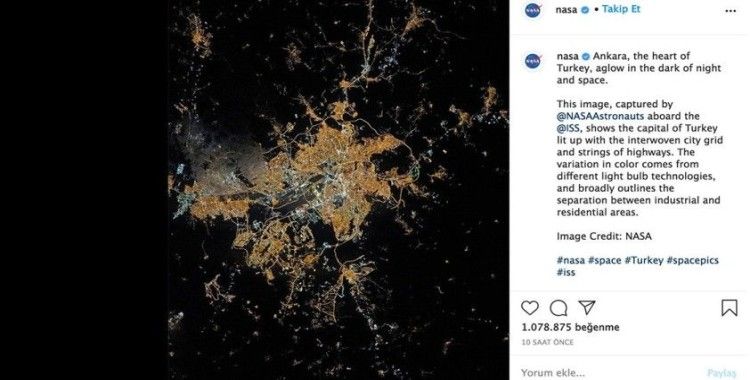 NASA, Ankara'nın uzaydan çekilmiş fotoğrafını paylaştı