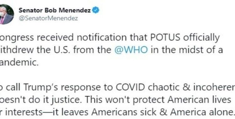 ABD’de Trump yönetimi, Dünya Sağlık Örgütü’nden çekildiğine dair Kongre’yi bilgilendirdi