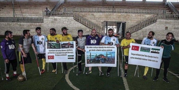İdlibli ampute futbolculardan Ayasofya-i Kebir Cami-i Şerifi'nin ibadete açılmasına destek
