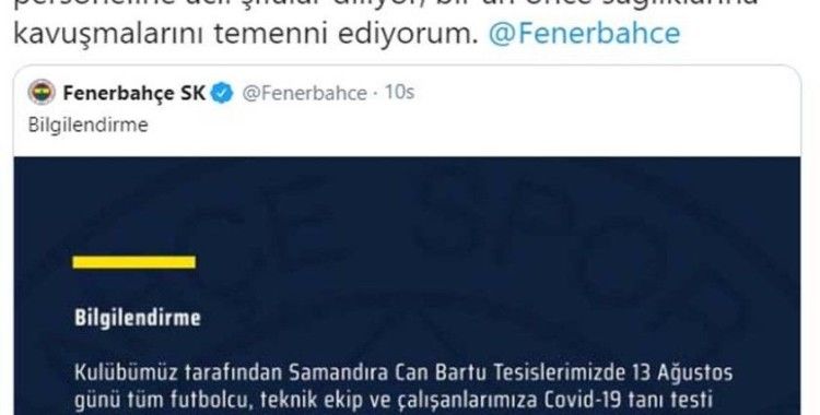 Çalımbay’dan Fenerbahçe’ye geçmiş olsun mesajı