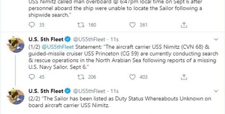 ABD donanması, Umman Denizi’nde kaybolan personeli arıyor