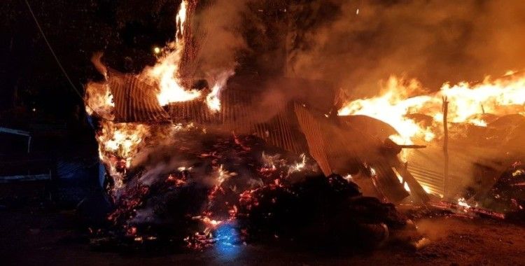 3 ambar, bir ahırın yandığı köyde yangın evlere sıçramadan söndürüldü
