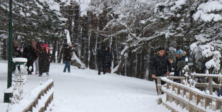 Abant Tabiat Parkı kar yağışıyla tatilci akınına uğradı
