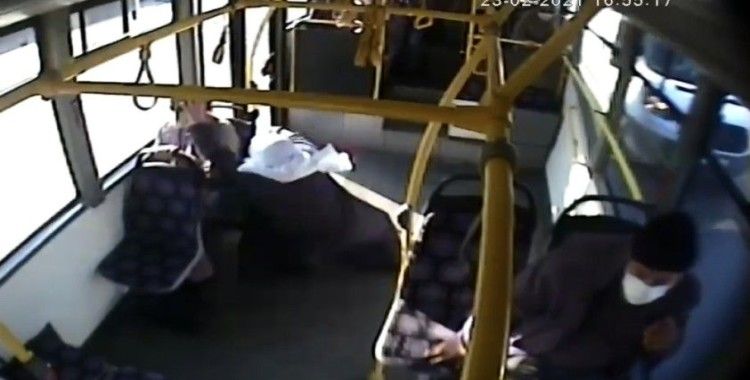 Ani fren yapan otobüste savrulup yere düşen yaşlı kadın yaralandı