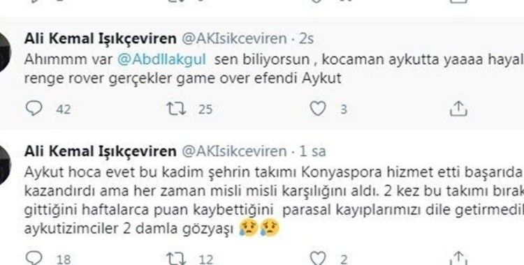 Konyasporlu yöneticiden tepki çeken Kocaman paylaşımı