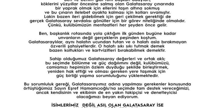 Galatasaray’da Tuncer Hunca, başkan adaylığından çekildi