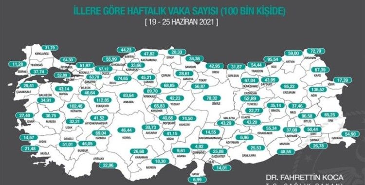 İllere göre haftalık Kovid-19 vaka sayısı açıklandı