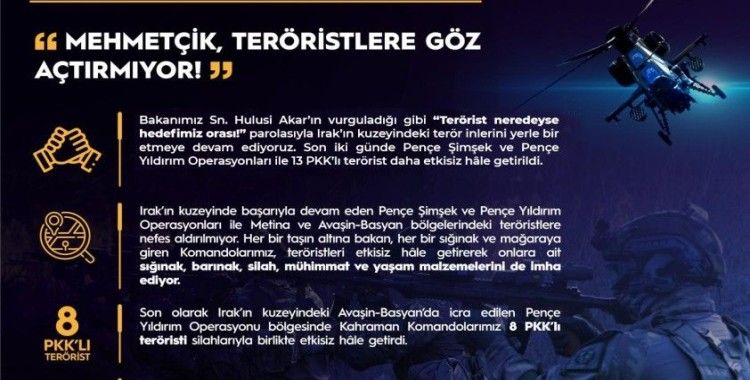 MSB: "Son iki günde 13 PKK’lı terörist daha etkisiz hale getirildi"