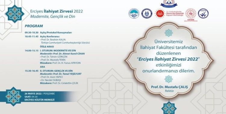 Cumhurbaşkanlığı Sözcüsü Prof. Dr. İbrahim Kalın, ERÜ’de konferans verecek