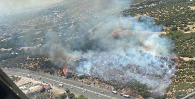 İzmir’de makilik alandaki yangına havadan ve karadan müdahale