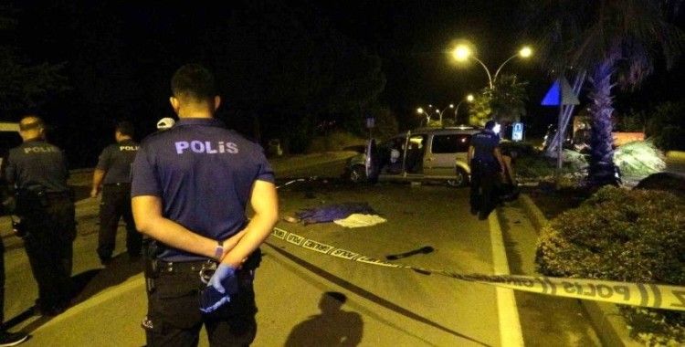 Hafif ticari araç palmiye ağacına ve aydınlatma direğine çarptı: 2 ölü
