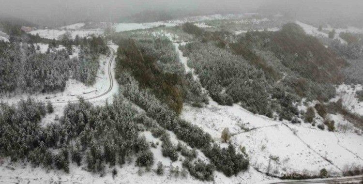 Mevsimin ilk kar yağışında kartpostallık manzara dron ile görüntülendi
