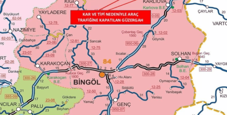 Bingöl-Erzurum karayolu tipi nedeniyle kapandı