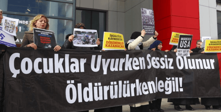 BM ofisi önünde Filistin'e saldırılar protesto edildi
