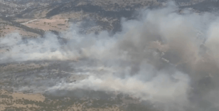 Manisa'nın Kırkağaç ilçesinde çıkan orman yangınına müdahale ediliyor