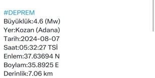 Adana’da 4,6 büyüklüğünde deprem meydana geldi
