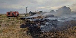 Konya’da çıkan yangında saman balyaları yandı
