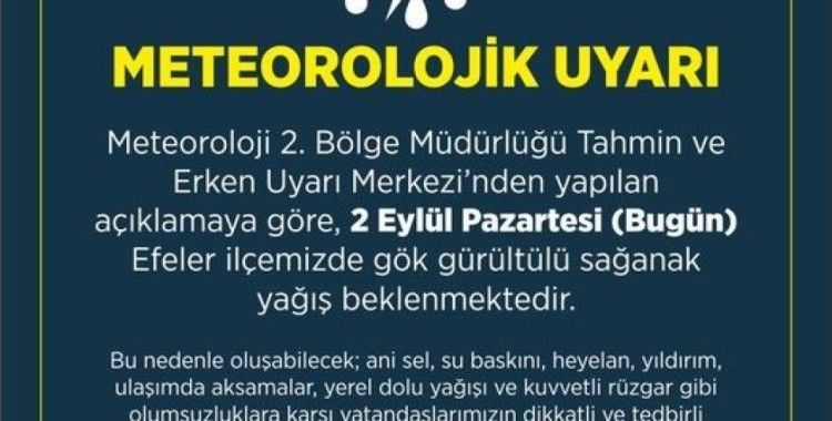 Efeler Belediyesi’nden yağış uyarısı: "Tedbirlerinizi alın"
