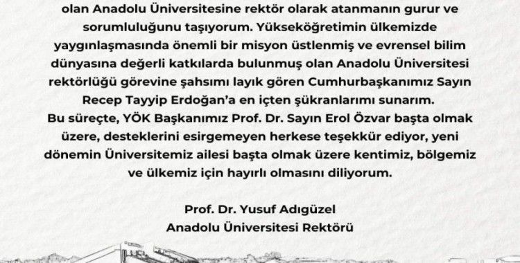 Anadolu Üniversitesi rektörlüğüne Prof. Dr. Yusuf Adıgüzel atandı
