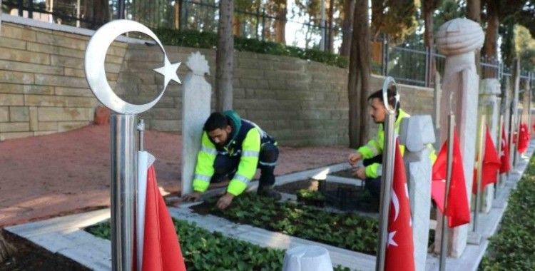 Şehit mezarları çiçeklerle donatıldı
