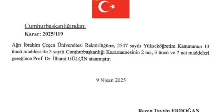 Prof. Dr. İlhami Gülçin, AİÇÜ rektörü oldu
