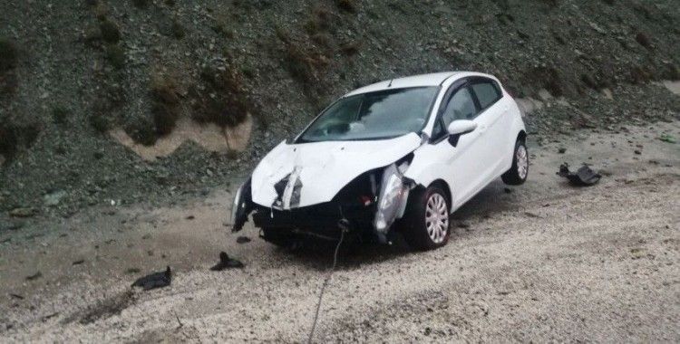 Kontrolden çıkan otomobil yol kenarındaki tabelaya çarptı: 2 yaralı