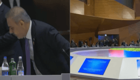 Hakan Fidan, Azerbaycan'daki zirvede İsrail Cumhurbaşkanı Herzog'un konuşması başlarken salonu terk etti